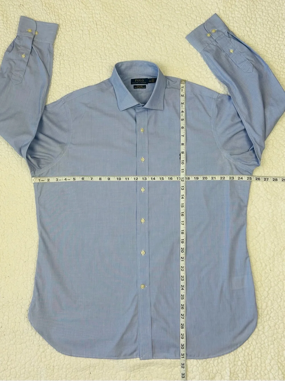 Polo Ralph Lauren Dress Shirt Men's 17/34/35 Blue Button Stretch Navy Pony